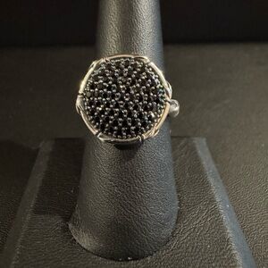 JAI Sterling Silver & Black Spinel Bamboo Disk Ring
